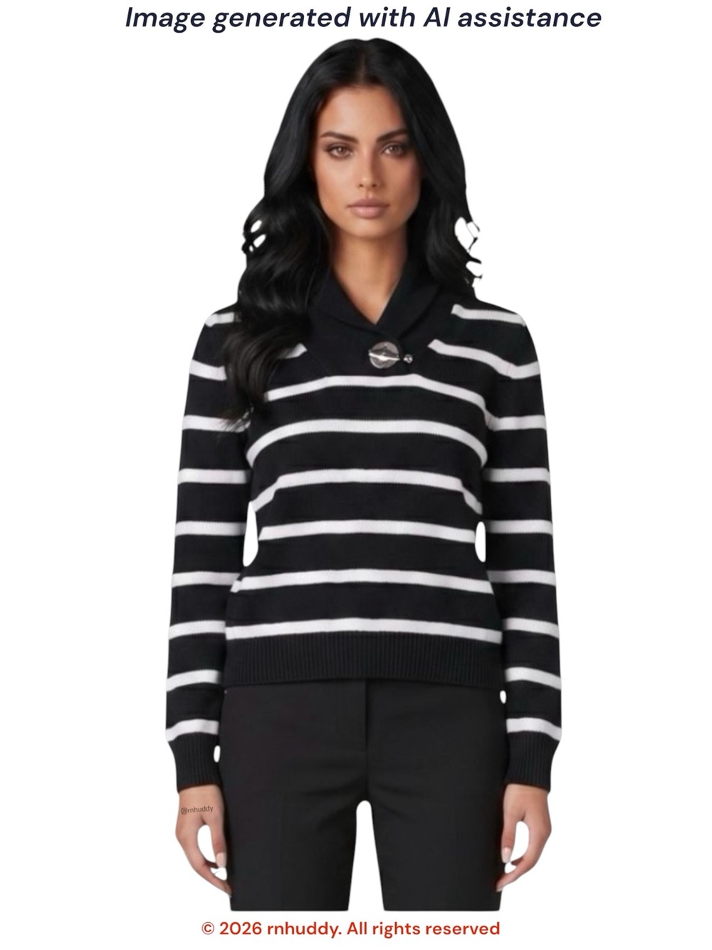 Lauren Ralph Lauren S black white gold toggle Shaw collar cotton sweater